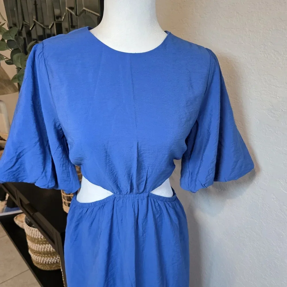 Abercrombie & Fitch Vibrant Blue Puff Sleeve Cutout Maxi Dress Size S
